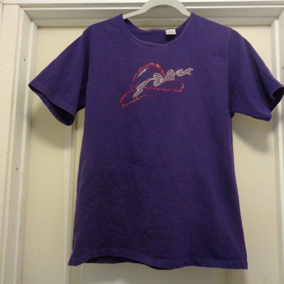 RED HATS BLING BOW PURPLE TEE BLOUSE L - Picture 1 of 2